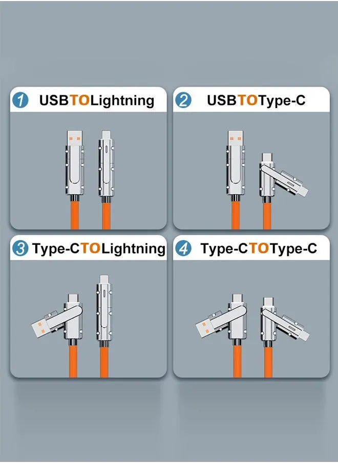 4 في 1 كابل شحن سريع 100 وات USB C سلك شاحن 1 متر كومبو لايتنينج نوع C منافذ USB A-2