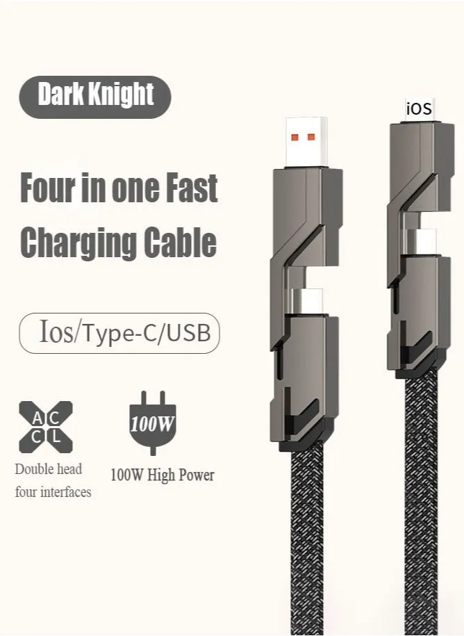 كابل شحن سريع 4 في 1، منفذ Lightning من النوع C بطول 1.5 متر، كابل شحن عالمي يصل إلى 100 وات، شحن سريع 3 أمبير، مزامنة بيانات سريعة، هيكل من سبائك النحاس والزنك الخماسي، هيكل كابل مضفر من النايلون-2