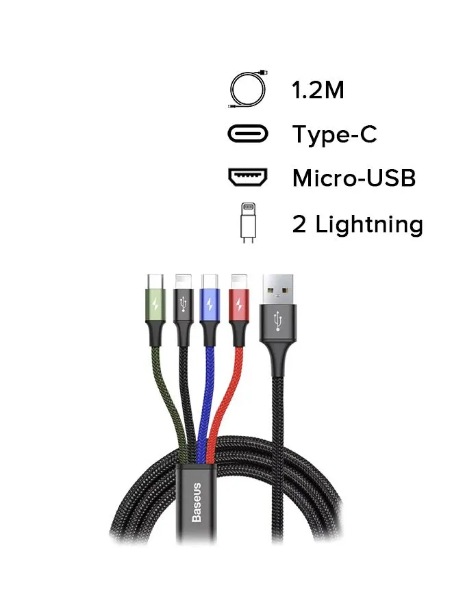 كابل شحن سريع 4 في 1 من سلسلة رابيد لمنافذ Type-C + آيفونX‎ ‎‏ 2‏‎ + كابل شحن ومزامنة البيانات بمنفذ مايكرو USB لهاتف سامسونج s9 وs8 بلس وجهاز نوت 9 و8 بشدة تيار 3.5 أمبير وطول 1.2 متر متعدد الألوان-2