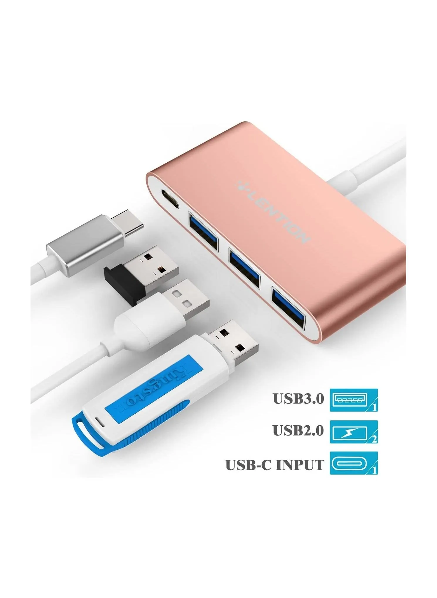 4 في 1 USB C Hub مع 3 USB 3.0 و Type C توصيل الطاقة متوافق مع 2022 2016 MacBook Pro 13 15 16 New Mac Air Surface ChromeBook More Multiport Charging Adapter-2