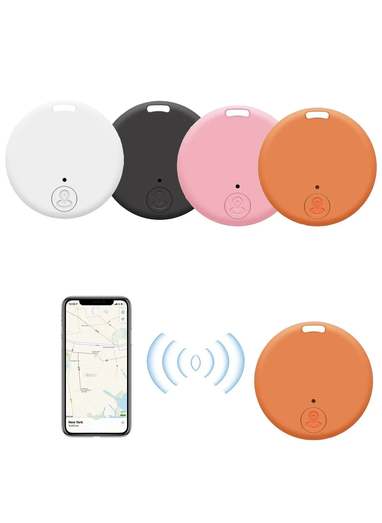 4 Pack Bluetooth Key Finder Locator, Mini Anti Lost Item Finder Tag Key Tracker Alarm For Pet, Key, Wallet, Luggage, Compatible With Ios And Android, with Key Ring (White, Black, Pink, Oranger, Round)-1