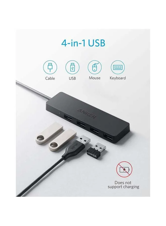 موزع بيانات رفيع للغاية مزود بعدد 4 منافذ USB 3.0 وكابل ممتد بطول 2 قدم لأجهزة ماك بوك وماك برو وماك ميني وآي ماك وسيرفيس برو وإكس بي إس وجهاز الكمبيوتر وفلاش درايف ومحرك أقراص صلبة محمول أسود-2