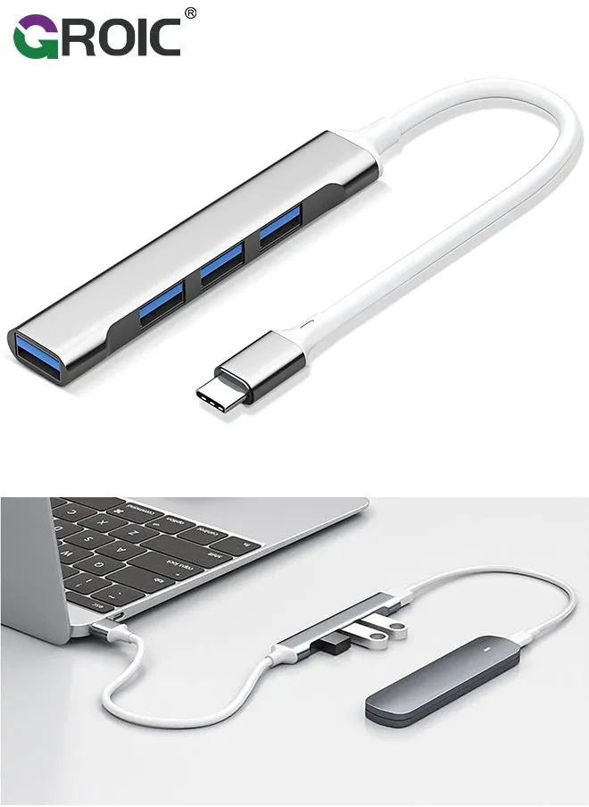 4 منافذ USB موسع، USB 3.0 عالي السرعة وUSB 2.0 محور منافذ USB متعدد، منفذ USB خارجي من سبائك الألومنيوم لأجهزة الكمبيوتر المحمول، ماك، أجهزة الكمبيوتر الشخصية، منفذ USB متعدد محمول ومحور USB للكمبيوتر-1