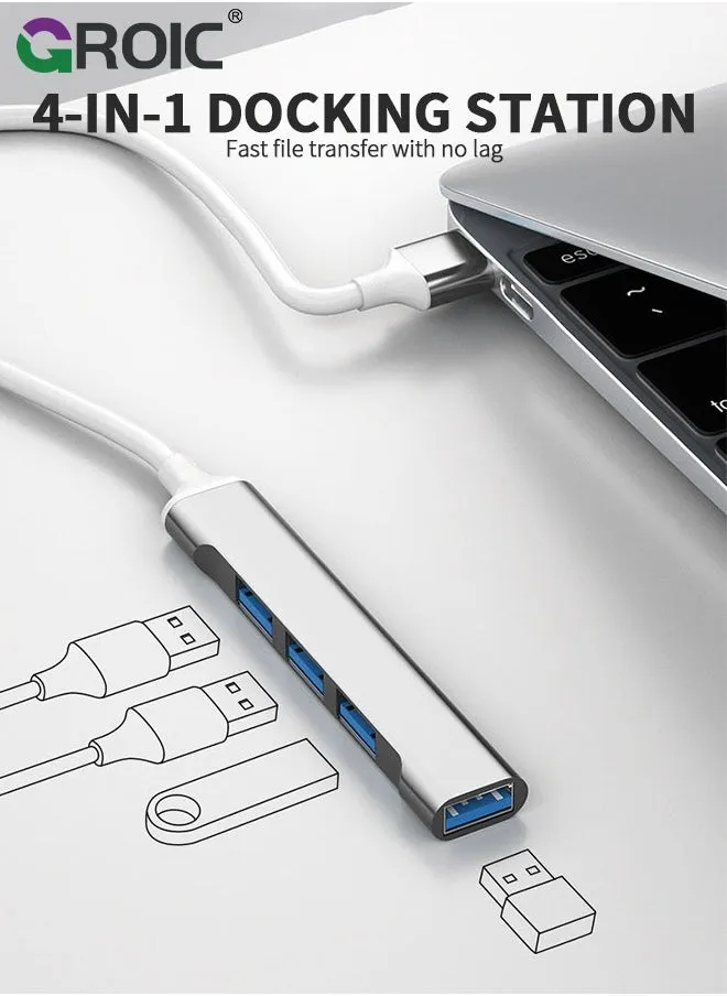 4 منافذ USB موسع، USB 3.0 عالي السرعة وUSB 2.0 محور منافذ USB متعدد، منفذ USB خارجي من سبائك الألومنيوم لأجهزة الكمبيوتر المحمول، ماك، أجهزة الكمبيوتر الشخصية، منفذ USB متعدد محمول ومحور USB للكمبيوتر-2