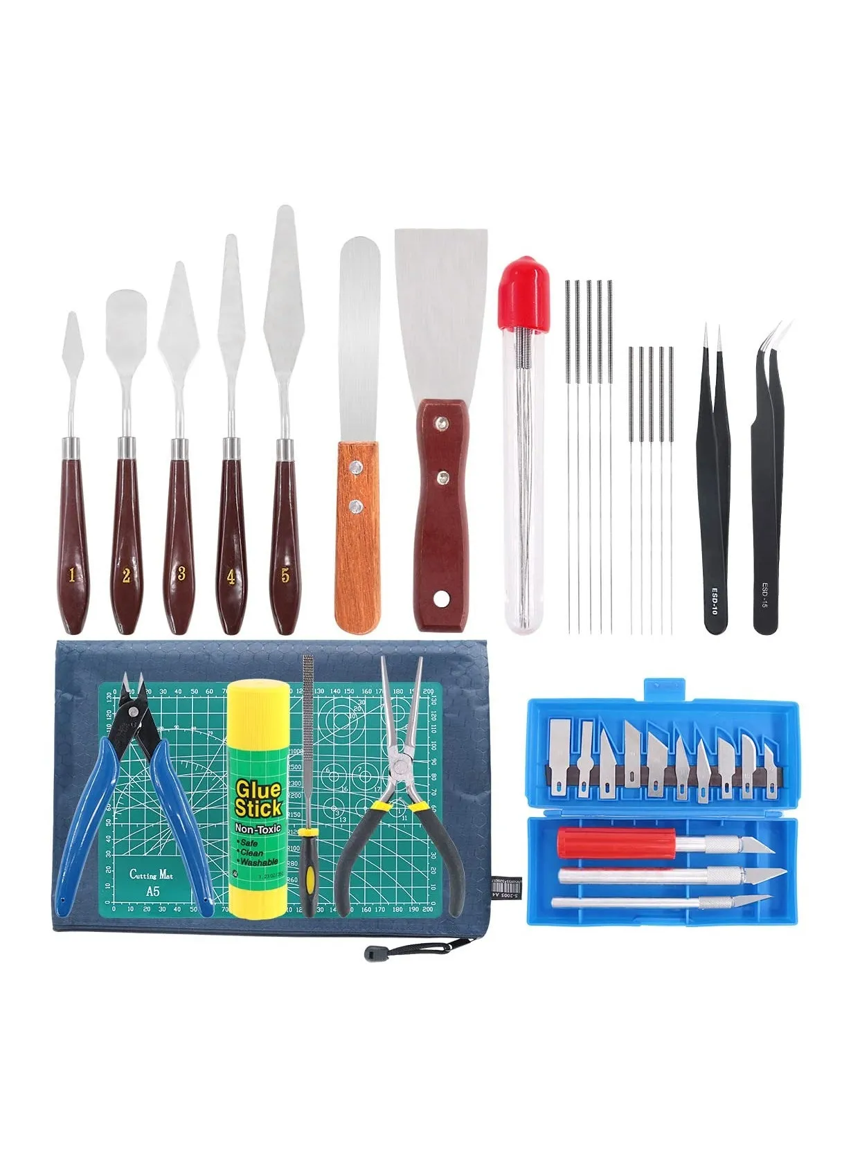 40-Piece 3D Printer Tool Kit: Includes Spatulas, Tweezers, Files, Needles, Cutting Mat, and More for Efficient Removal, Cleanup, and Finishing of 3D Prints.-1