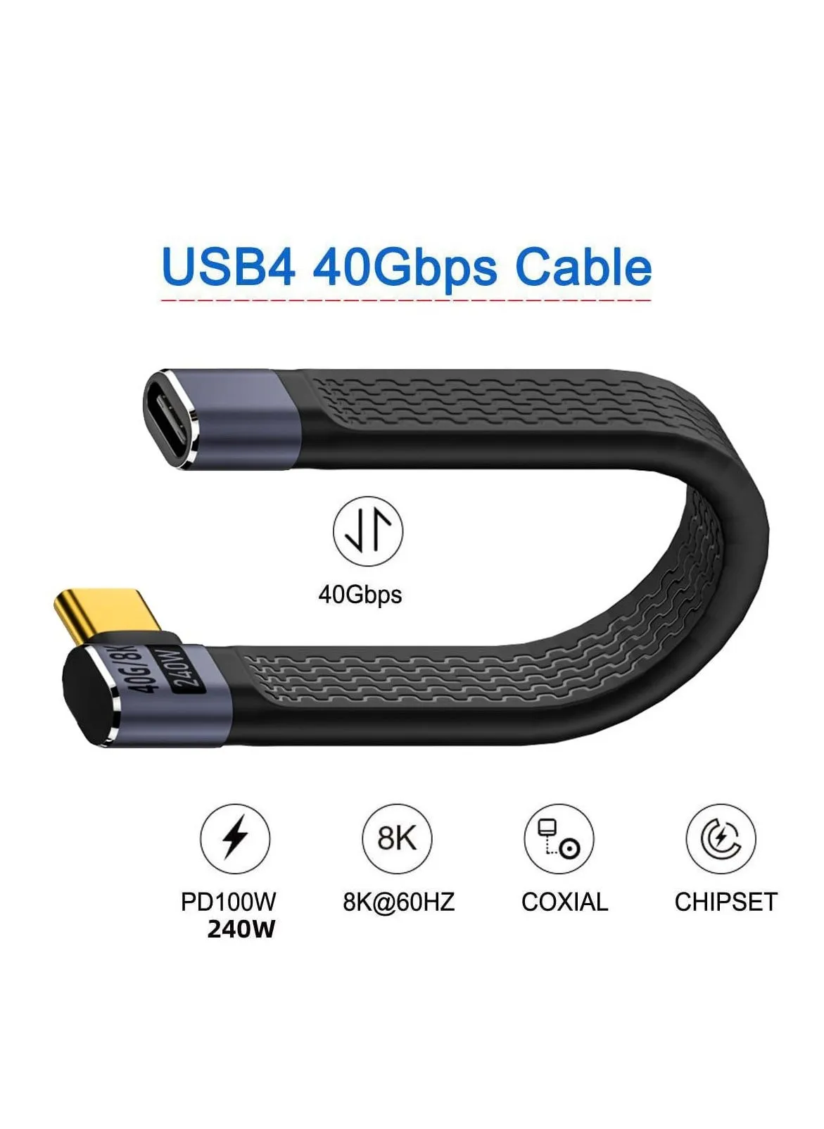 كابل تمديد USB 4 ذكر إلى أنثى بزاوية قائمة 40 جيجابت في الثانية، 13 سم، مع شحن 240 وات ودقة 8K بمعدل 60 هرتز، متوافق مع Thunderbolt3/4-2