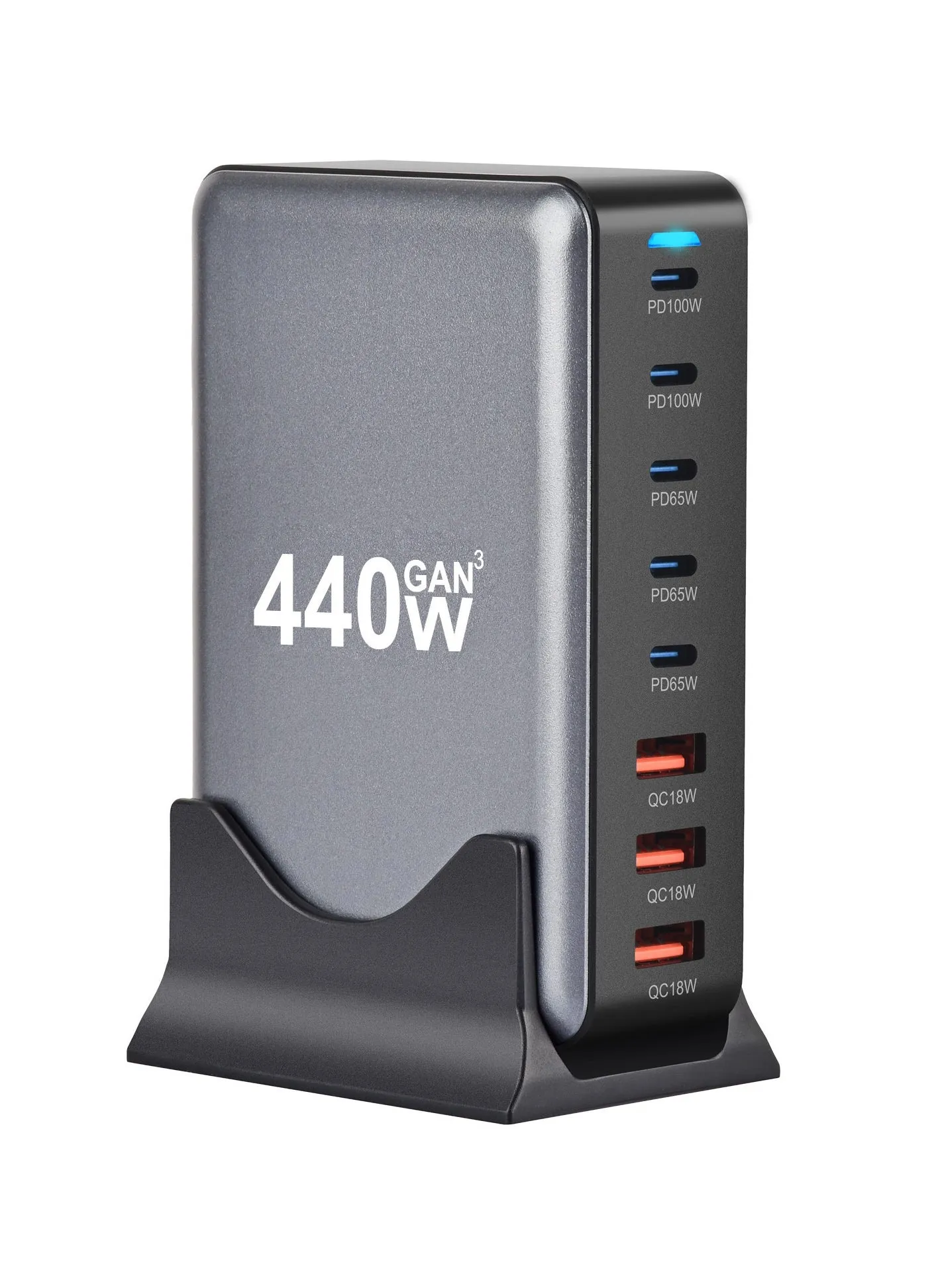 شاحن سطح المكتب GaN بقوة 440 وات و8 منافذ USB من النوع C وPD وشاحن HUB سريع بقوة 100 وات ومحطات شحن USB للهواتف المحمولة بقوة 320 وات ومنفذ USB من النوع C-1