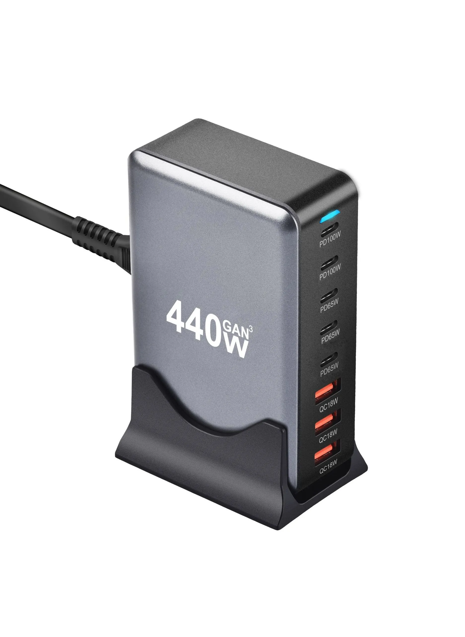 شاحن سطح المكتب GaN بقوة 440 وات و8 منافذ USB من النوع C وPD وشاحن HUB سريع بقوة 100 وات ومحطات شحن USB للهواتف المحمولة بقوة 320 وات ومنفذ USB من النوع C-2