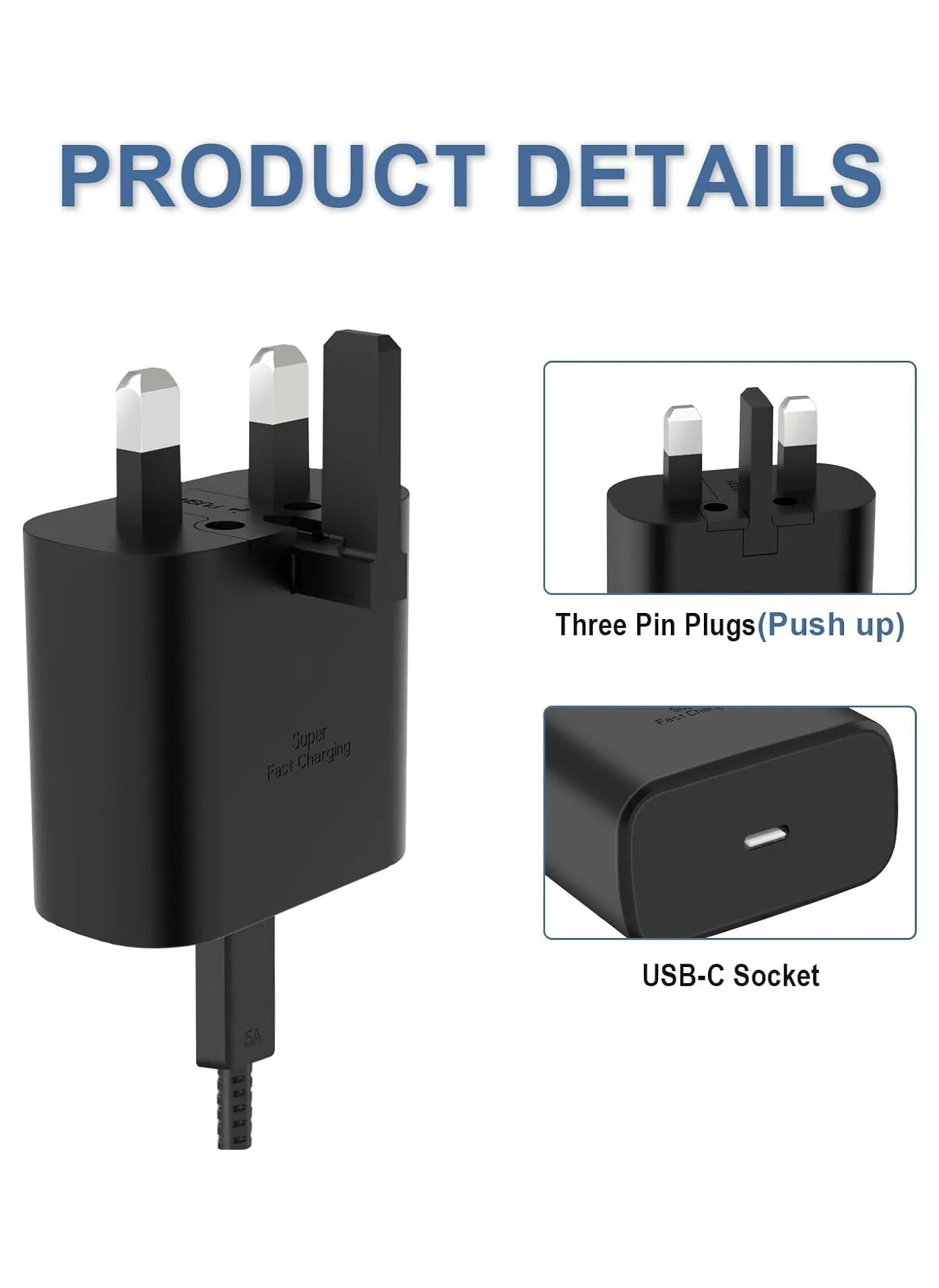 شاحن شحن USB C فائق السرعة بقدرة 45 وات - متوافق مع S24 S23 S22 S21 S20 Ultra، S24+ S23+ S22+ S21+، A53، A15، A 55، A54 - محول طاقة من النوع C،-2