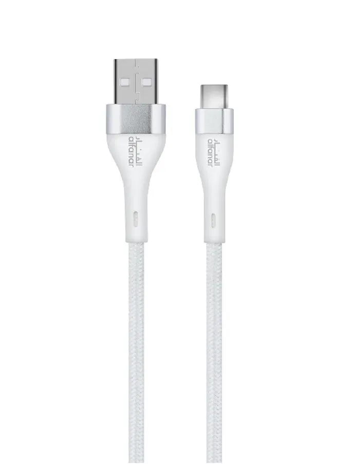 كابل شحن سريع 480 ميجابايت/ثانية 3 أمبير مضفر من USB Type-A إلى Type-C أبيض 1 متر C31A-CBW08-1