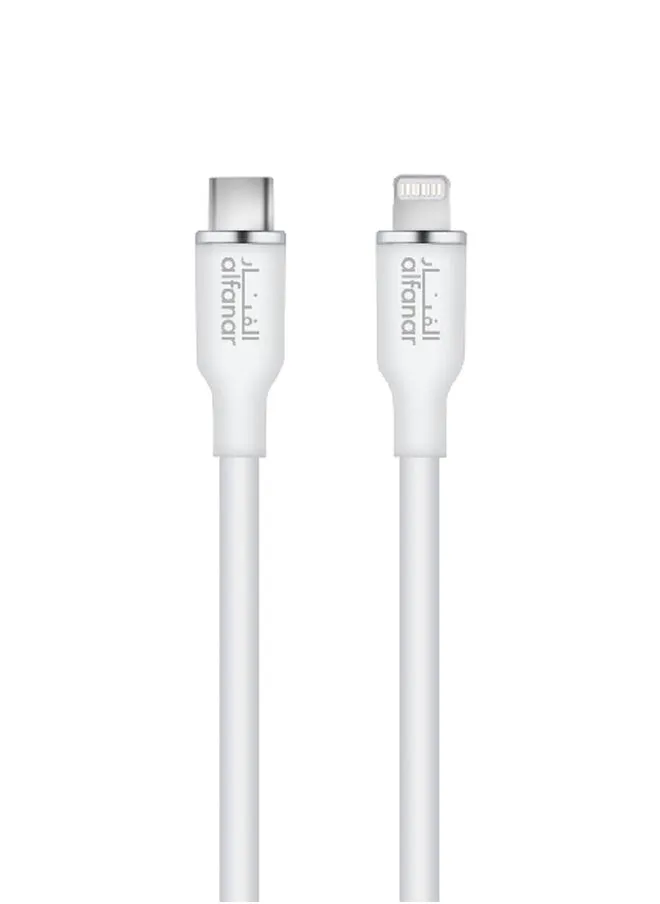 كابل شحن سريع 480 ميجابايت/ثانية 3 أمبير من السيليكون USB Type-C إلى Lightning باللون الأبيض بطول 1 متر C31C-LSW05-1