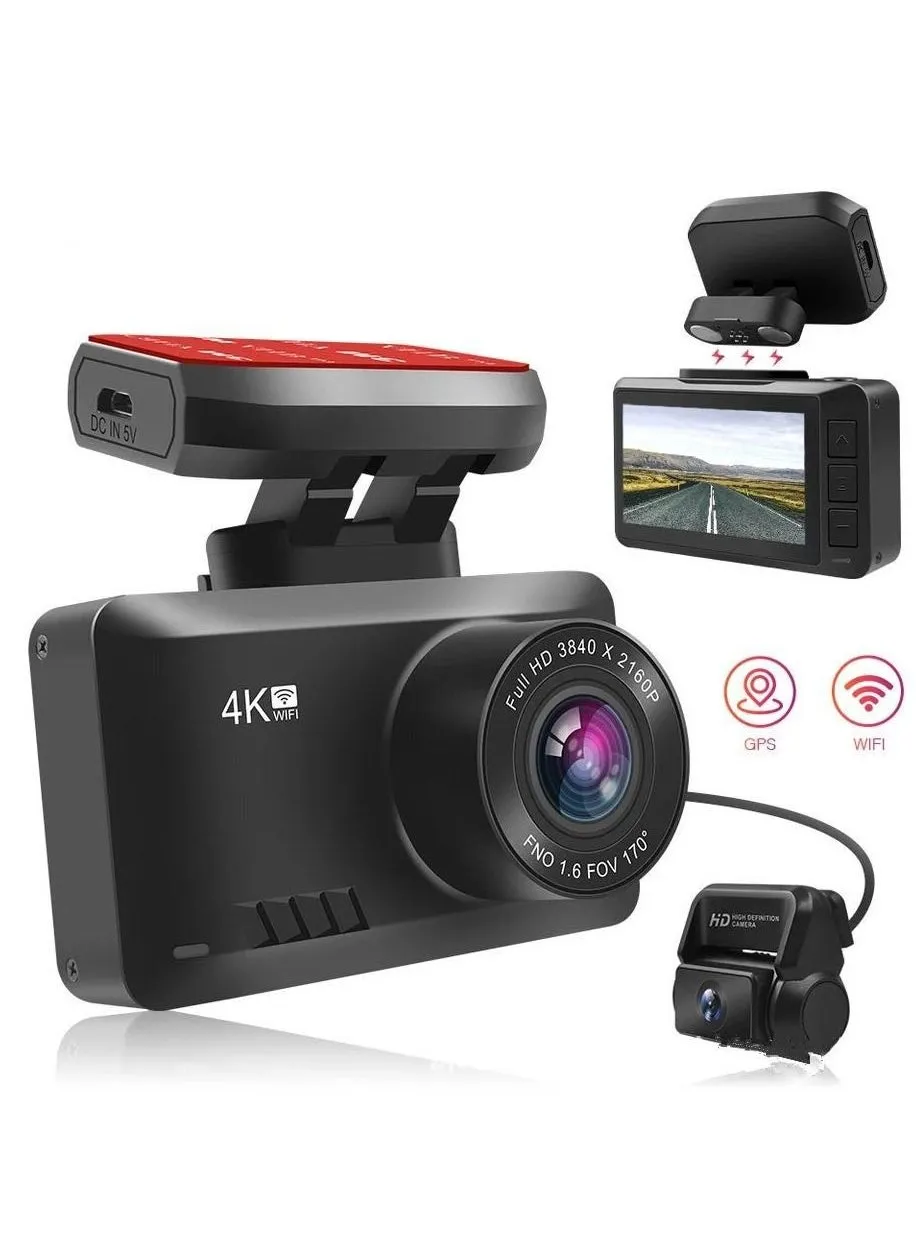 4K Dash Cam 3840x2160P Built-in GPS/WiFi Dual Dash Cam for Car Dash Cam Front and Rear with Sony Sensor, 170° FOV, WDR, Night Vision, Parking Monitor-1