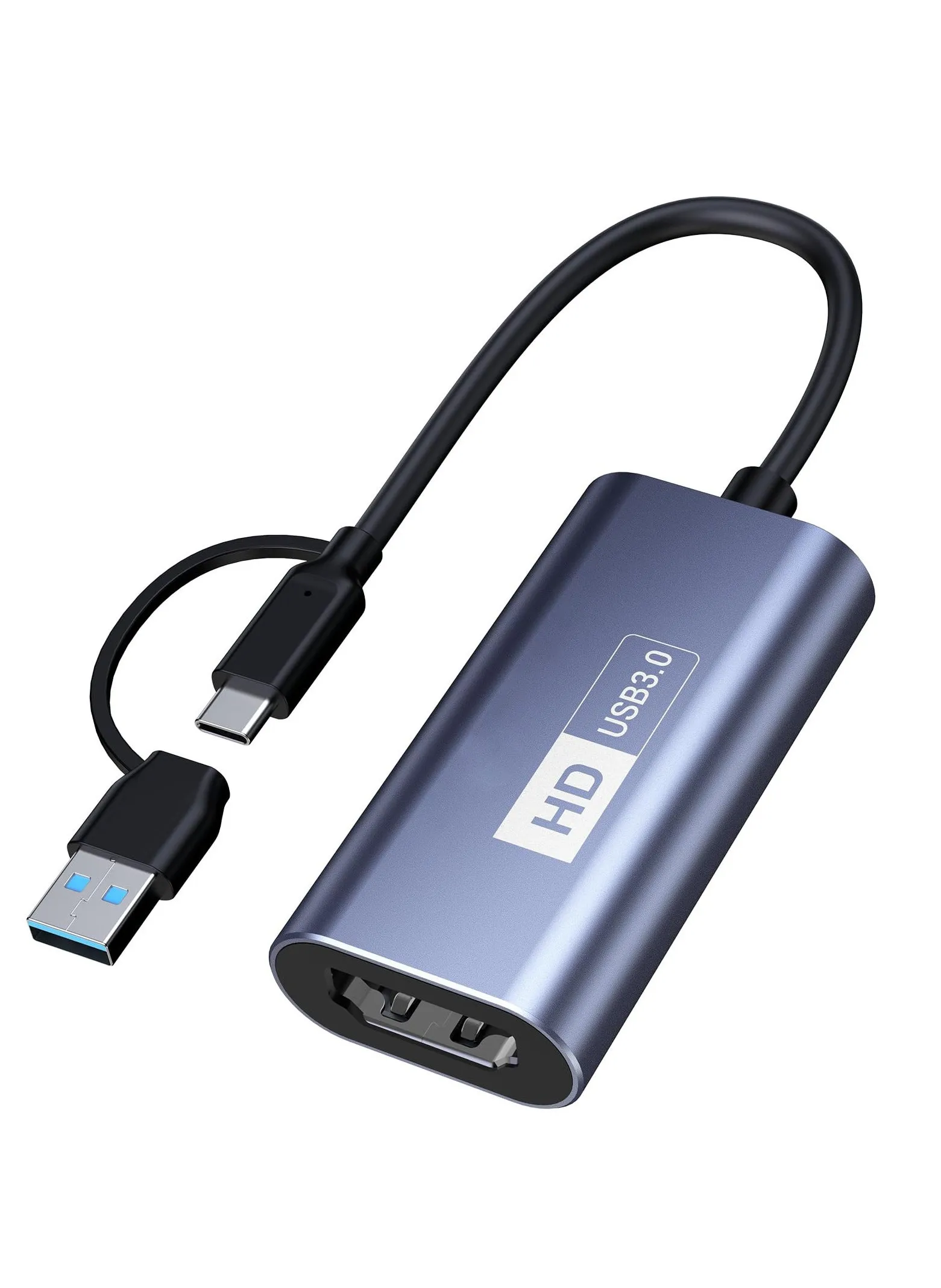 بطاقة التقاط 4K HDMI - USB 3.0 إلى USB-A/C، التقاط فيديو بدقة 1080 بكسل بمعدل 60 إطارًا في الثانية للبث المباشر/الألعاب/الاجتماعات، متوافقة مع أنظمة التشغيل Windows/Mac OS، Switch PS4/5 Xbox OBS Zoom-1