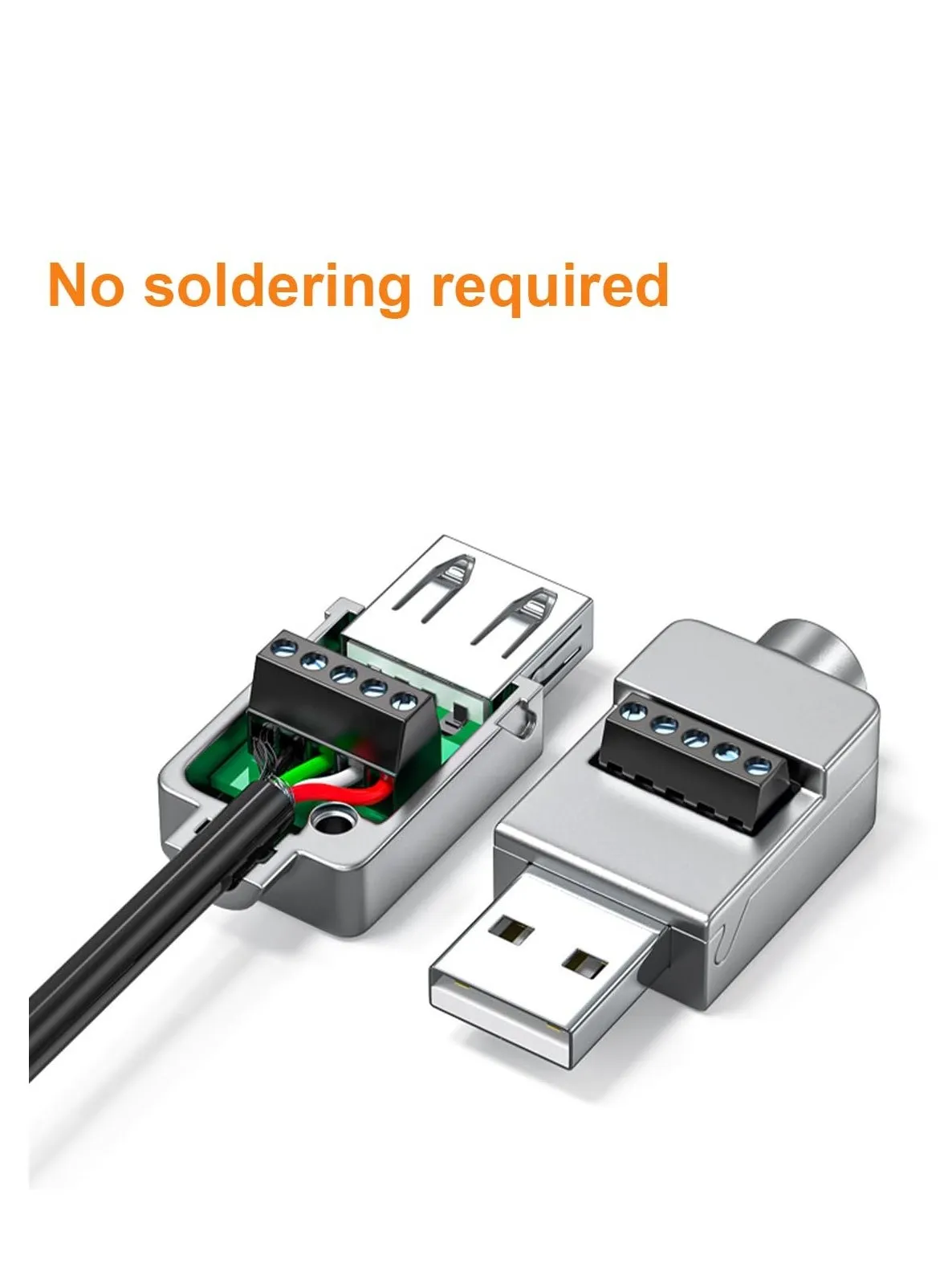 4 قطع USB 2.0 نوع A ذكر/أنثى إلى 5 دبابيس موصل كتلة طرفية لولبية، محول موصل نوع قابل للتوصيل محمول 5 فولت 2 أمبير، واجهة مطلية بالنيكل، مضادة للاحتكاك، مقاومة قوية للأكسدة-2