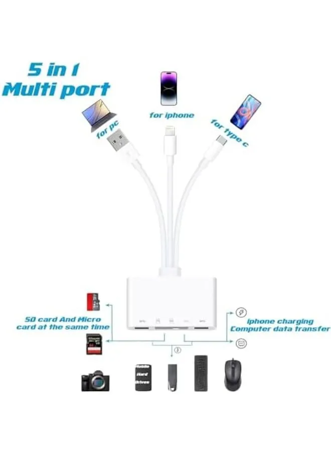 5 In 1 Memory Card Reader Usb Otg Adapter And Sd Card Reader For Iphone Ipad Usb C And Usb A Device Otg Adapter For Sd Micro Sd Sdhc Sdxc Mmc-2