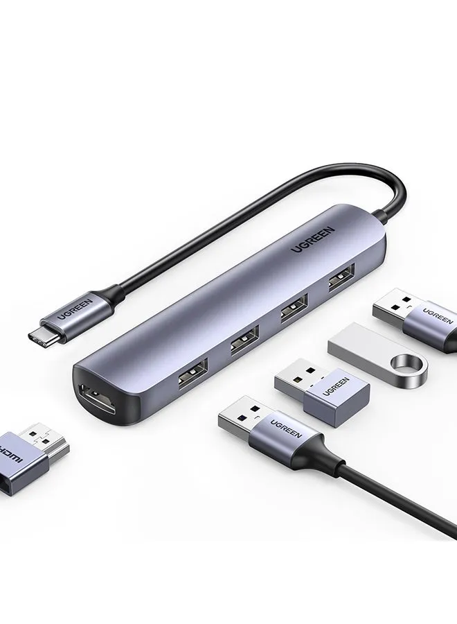 محور 5 في 1 USB C محول HDMI متعدد المنافذ قاعدة من مع 4 منافذ USB 3.0 لنقل البيانات 4K متوافق مع M1 ماك بوك برو/ إير آيباد برو 2021/ إير 4/XPS/جالاكسي S21 مُتوفر بلون فِضي-1