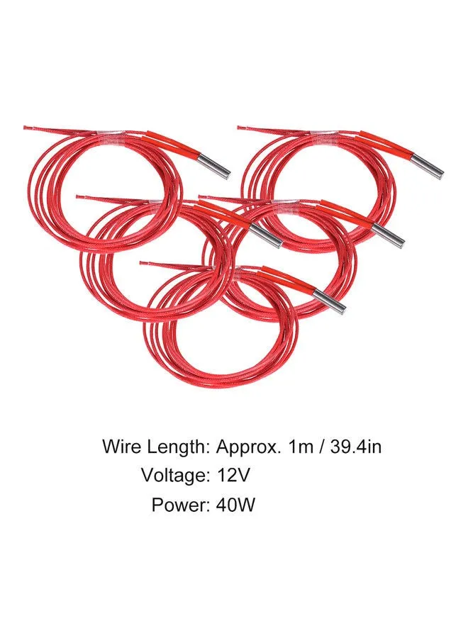 5-Piece 12V Single End Cartridge Heater Wire Red-2