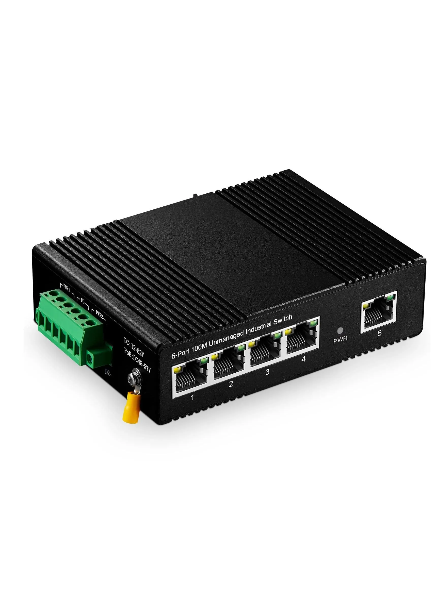 5 Port Gigabit Din Rail Industrial Ethernet Switch, Mini Industrial 5 Ports Gigabit Switch, Hardened 5 Port RJ45 10/100/1000Mbps Ethernet Switch, Fanless Wall Mount-1