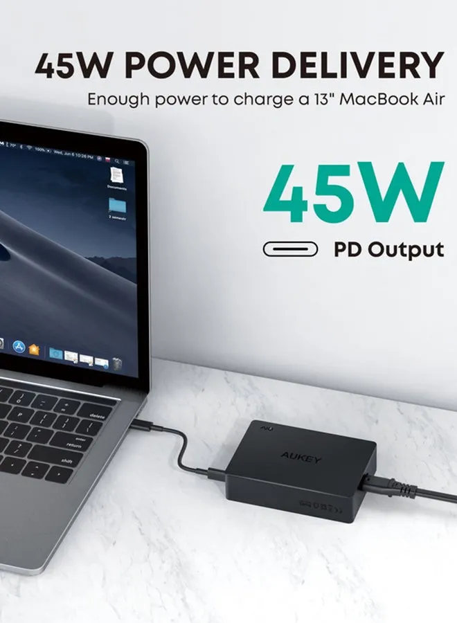 وحدة شحن بتقنية الطاقة العالية تضم 5 منافذ USB-C مع تقنية الشحن السريع 3.0 بقدرة 45 وات طراز PA-Y23 أسود-2