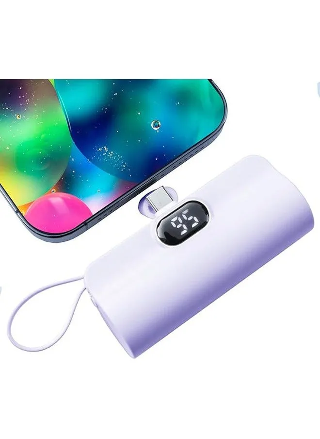 5000mAh Mini Phone Charger Portable Power Bank Dual-Wire Fast Charging Type-C And Lightning Output Cables Charger Tail Plug Suitable for Business Trip/Travel/Outdoor Picnic (Purple)-1