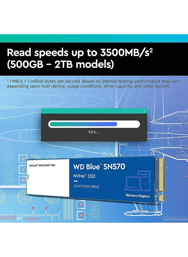 محرك أقراص الحالة الصلبة الداخلي WD Blue SN570 NVMe سعة 500 جيجابايت SSD - Gen3 x4 PCIe 8 جيجابايت/ثانية، M.2 2280، حتى 3500 ميجابايت/ثانية - WDS500G3B0C 500.0 جيجابايت 500 GB-2