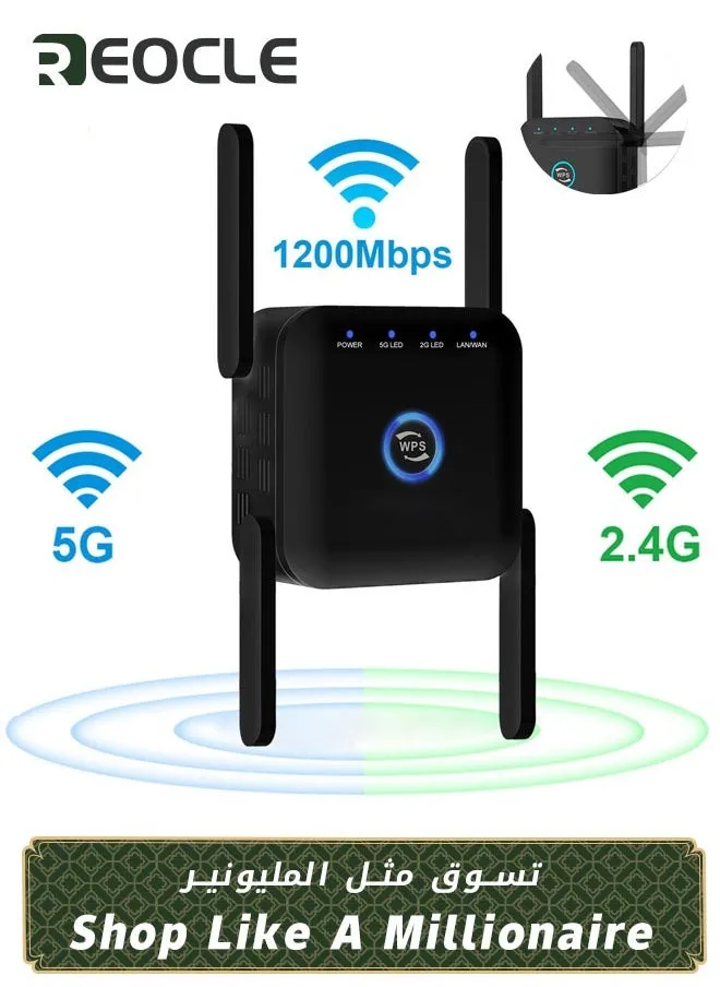 5G واي فاي مكرر واي فاي مكبر للصوت 1200mbps واي فاي إشارة شبكة الموسع طويلة المدى الداعم يزيد اللاسلكية واي فاي الداعم نطاق موسع 2.4GHz و 5GHz ثنائي النطاق واي فاي الداعم-1