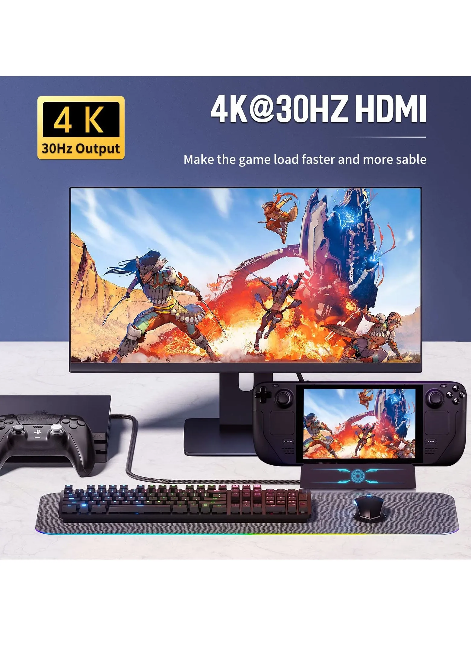 محطة إرساء 6 في 1 لجهاز Steam Deck، منفذ HDMI 2.0 بدقة 4K@60Hz، منفذ USB-A 3.0، منفذ USB-C PD للشحن بأقصى سرعة - متوافقة مع ملحقات Valve Stream Deck-2