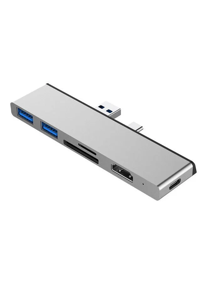 موزع 6 في 1 مزود بمنفذ USB 3.0 فضي-1