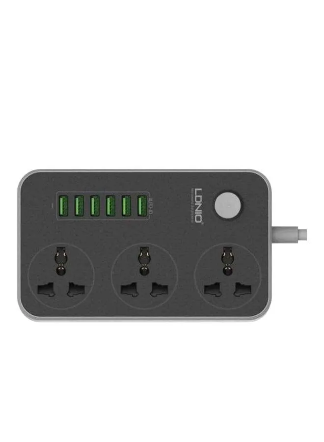 منصة شحن ب 6 منافذ USB مع 3 مقابس طاقة أسود-1