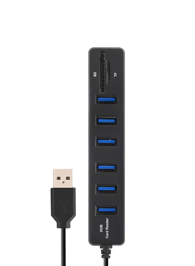 موزع USB بـ 6 منافذ مع محول مقسم الطاقة باللون الأسود أسود-1