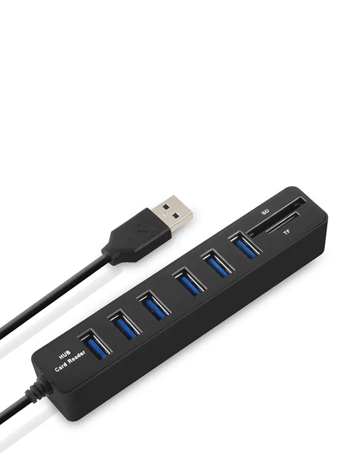 موزع USB بـ 6 منافذ مع محول مقسم الطاقة باللون الأسود أسود-2