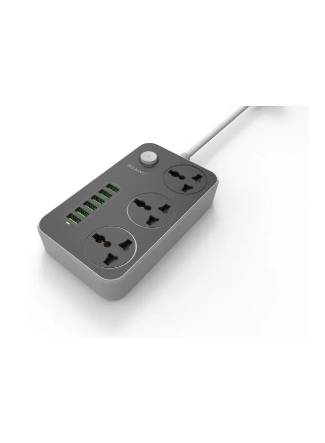 موزع منافذ مزود بـ6 منافذ USB مع ثلاثة مقابس للتيار أسود/ رمادي-2