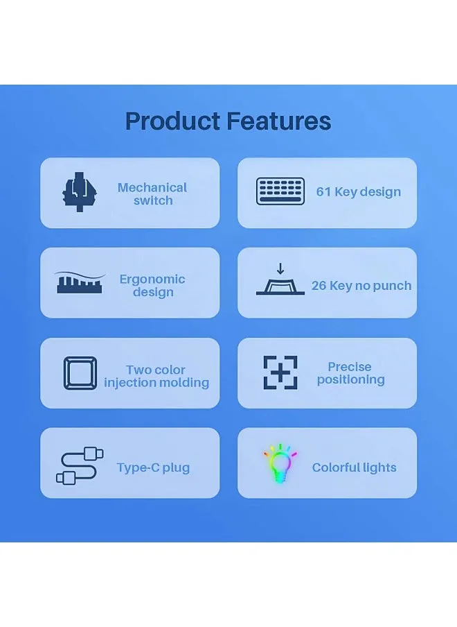 لوحة مفاتيح سلكية ذات 61 مفتاحًا - تبديل سريع - مفتاح أحمر - لوحة مفاتيح ميكانيكية - لوحة مفاتيح للألعاب - لوحة مفاتيح مكتبية - تأثير إضاءة RGB - لوحة مفاتيح الكمبيوتر-2