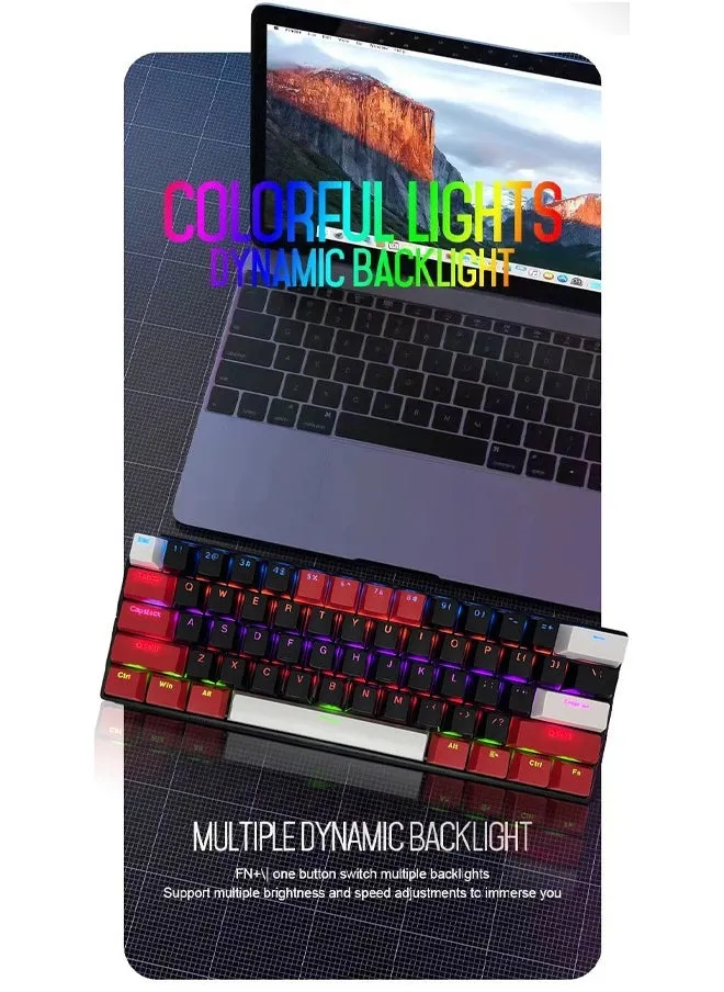 لوحة مفاتيح ألعاب RGB مكونة من 61 مفتاحًا مقاومة للماء سلكية صغيرة بنسبة 60% مع لوحة مفاتيح مضادة للظلال وأغطية مفاتيح ثلاثية الألوان مع مفتاح أحمر للاعبين (أسود وأحمر وأبيض)-2