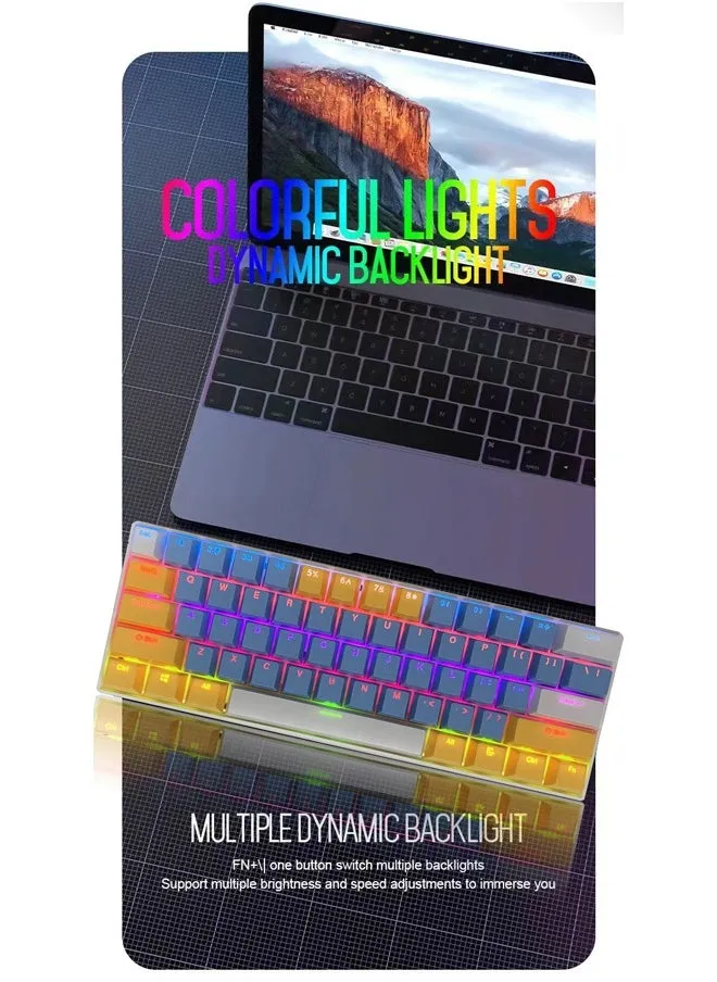 لوحة مفاتيح ألعاب RGB مكونة من 61 مفتاحًا وسلكية صغيرة مقاومة للماء بنسبة 60% مع لوحة مفاتيح مضادة للظلال وأغطية مفاتيح ثلاثية الألوان مع مفتاح أحمر للاعبين (أزرق وأصفر وأبيض)-2