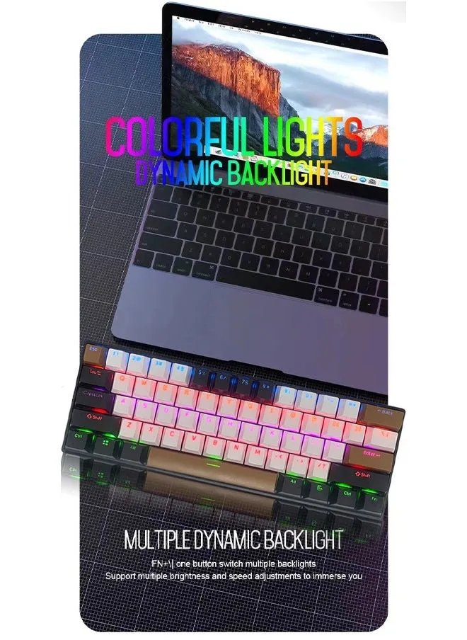 لوحة مفاتيح ألعاب RGB مكونة من 61 مفتاحًا وسلكية صغيرة مقاومة للماء بنسبة 60% مع لوحة مفاتيح مضادة للظلال وأغطية مفاتيح ثلاثية الألوان مع مفتاح أحمر للاعبين (أبيض وأسود وبني)-2