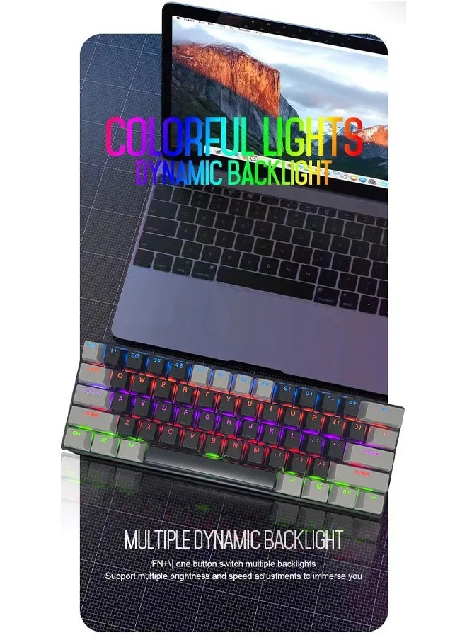 لوحة مفاتيح للألعاب ذات 61 مفتاحًا RGB مقاومة للماء بنسبة 60% سلكية صغيرة مع لوحة مفاتيح مضادة للظلال وأغطية مفاتيح بلونين مع مفتاح أحمر للاعبين (أسود ورمادي داكن)-2