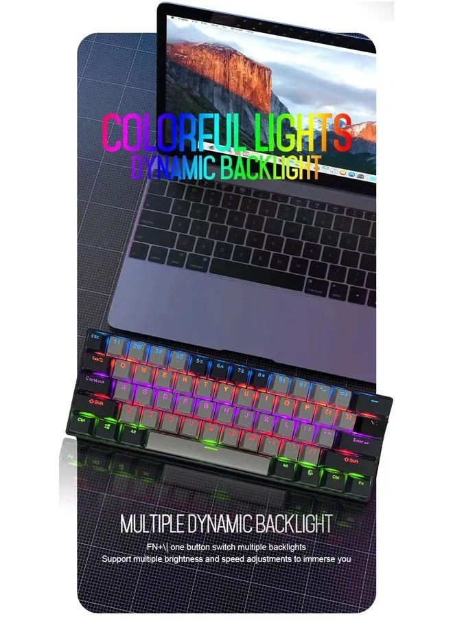 لوحة مفاتيح للألعاب ذات 61 مفتاحًا RGB مقاومة للماء بنسبة 60% سلكية صغيرة مع لوحة مفاتيح مضادة للظلال وأغطية مفاتيح بلونين مع مفتاح أحمر للاعبين (رمادي داكن وأسود)-2