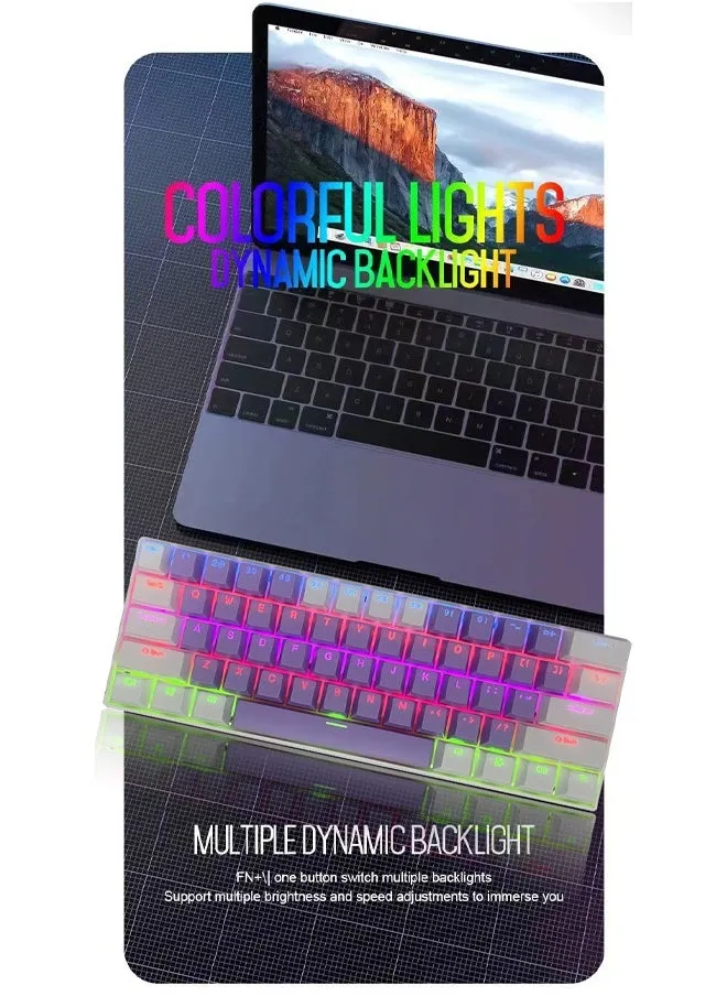 لوحة مفاتيح للألعاب ذات 61 مفتاحًا RGB سلكية صغيرة مقاومة للماء بنسبة 60% مع لوحة مفاتيح مضادة للظلال وأغطية مفاتيح بلونين مع مفتاح أحمر للاعبين (أرجواني فاتح وأبيض)-2