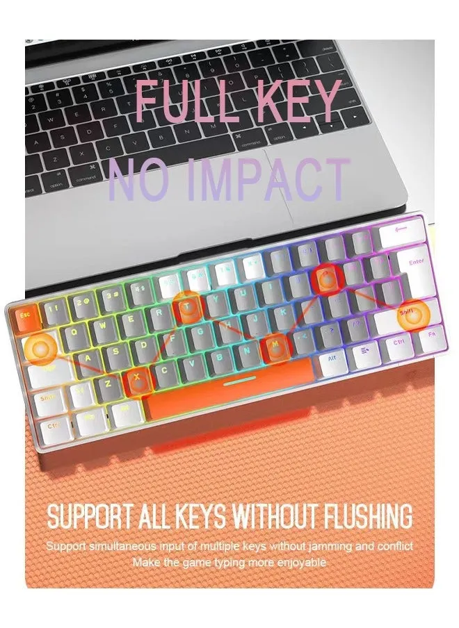 62 Keys RGB Gaming Keyboard 60% Mini Wired Waterproof With Anti-ghosting Keyboard and Three-color Keycaps With Red Switch for Gamers(Gray,white and orange)-2