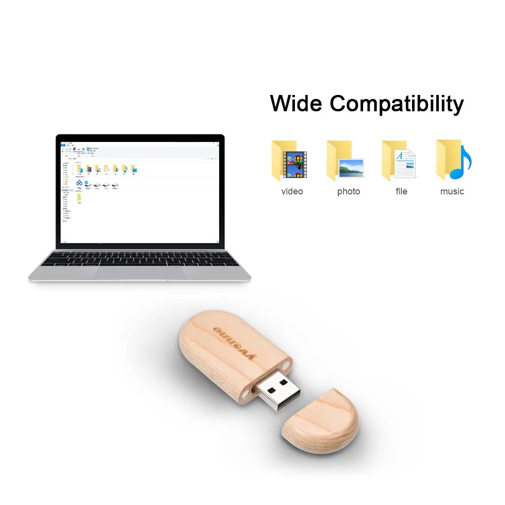 محرك أقراص USB بتصميم خشبي بيضاوي الشكل وسعة ذاكرة 64 GB C6716-64-L بني-2