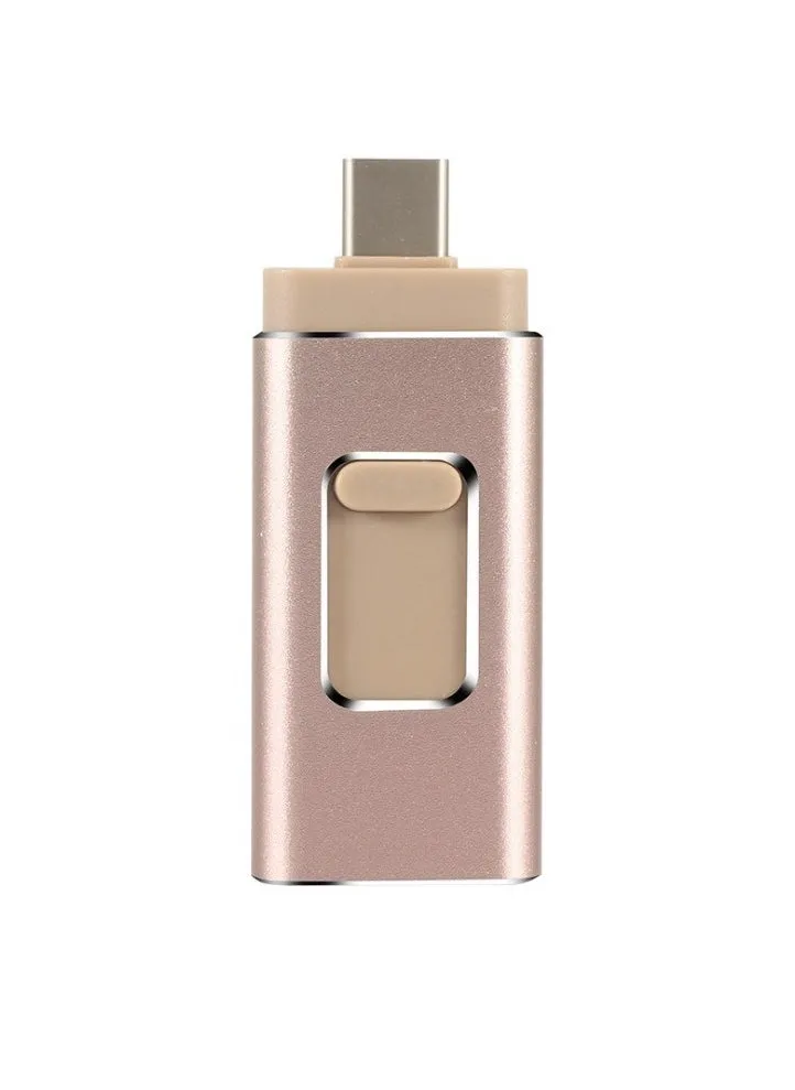 64GB USB Flash Drive, Shock Proof 3-in-1 External USB Flash Drive, Safe And Stable USB Memory Stick, Convenient And Fast Metal Body Flash Drive, Gold Color (Type-C Interface + apple Head + USB Local)-1