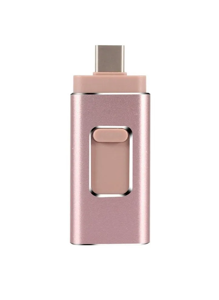 64GB USB Flash Drive, Shock Proof 3-in-1 External USB Flash Drive, Safe And Stable USB Memory Stick, Convenient And Fast Metal Body Flash Drive, Rose Gold (Type-C Interface + apple Head + USB)-1