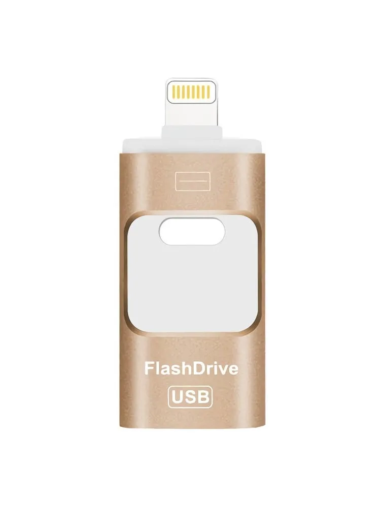 64GB USB Flash Drive, Shock Proof Durable External USB Flash Drive, Safe And Stable USB Memory Stick, Convenient And Fast I-flash Drive for iphone, (64GB Gold Color)-1