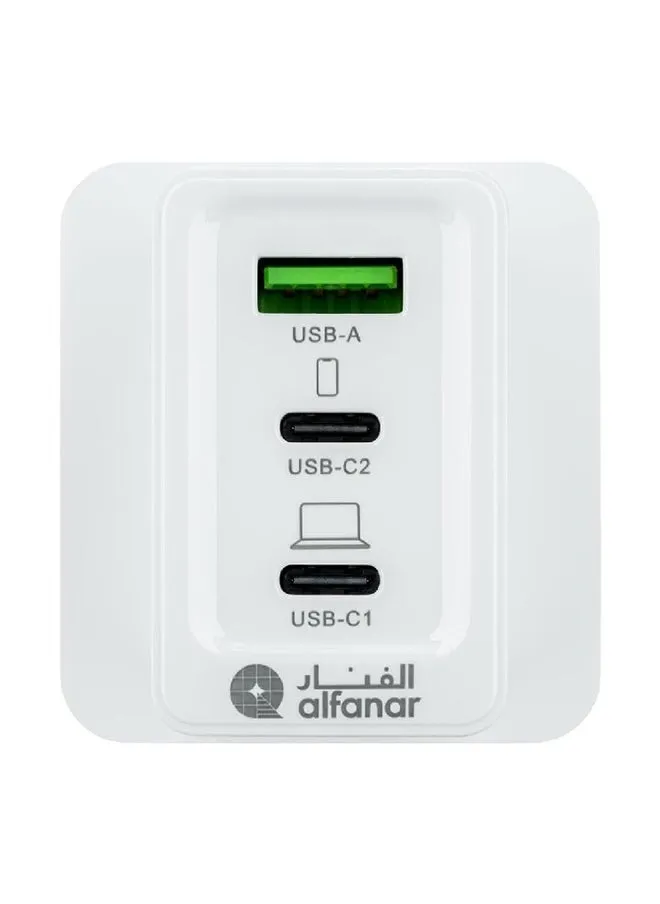 شاحن حائط USB 65 وات بثلاثة منافذ مع كابل من النوع C إلى النوع C أبيض بطول 2 متر UC06+C52C-CSW02-2