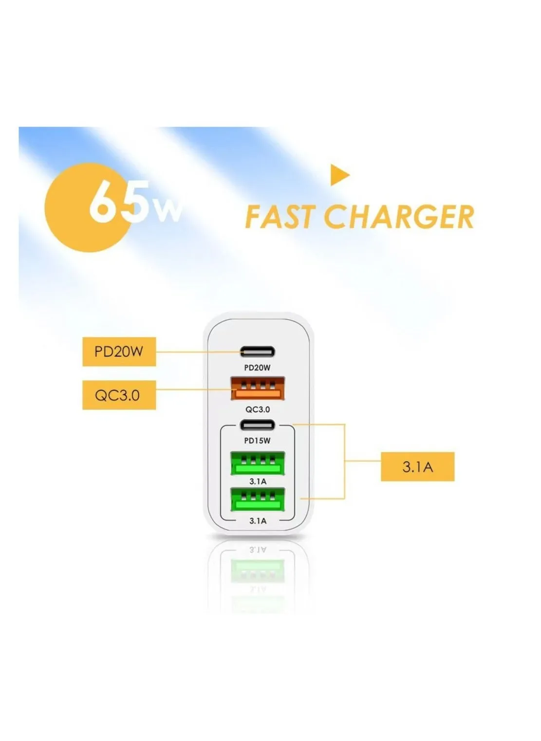 محول شحن سريع بقدرة 65 وات باللون الأبيض-2