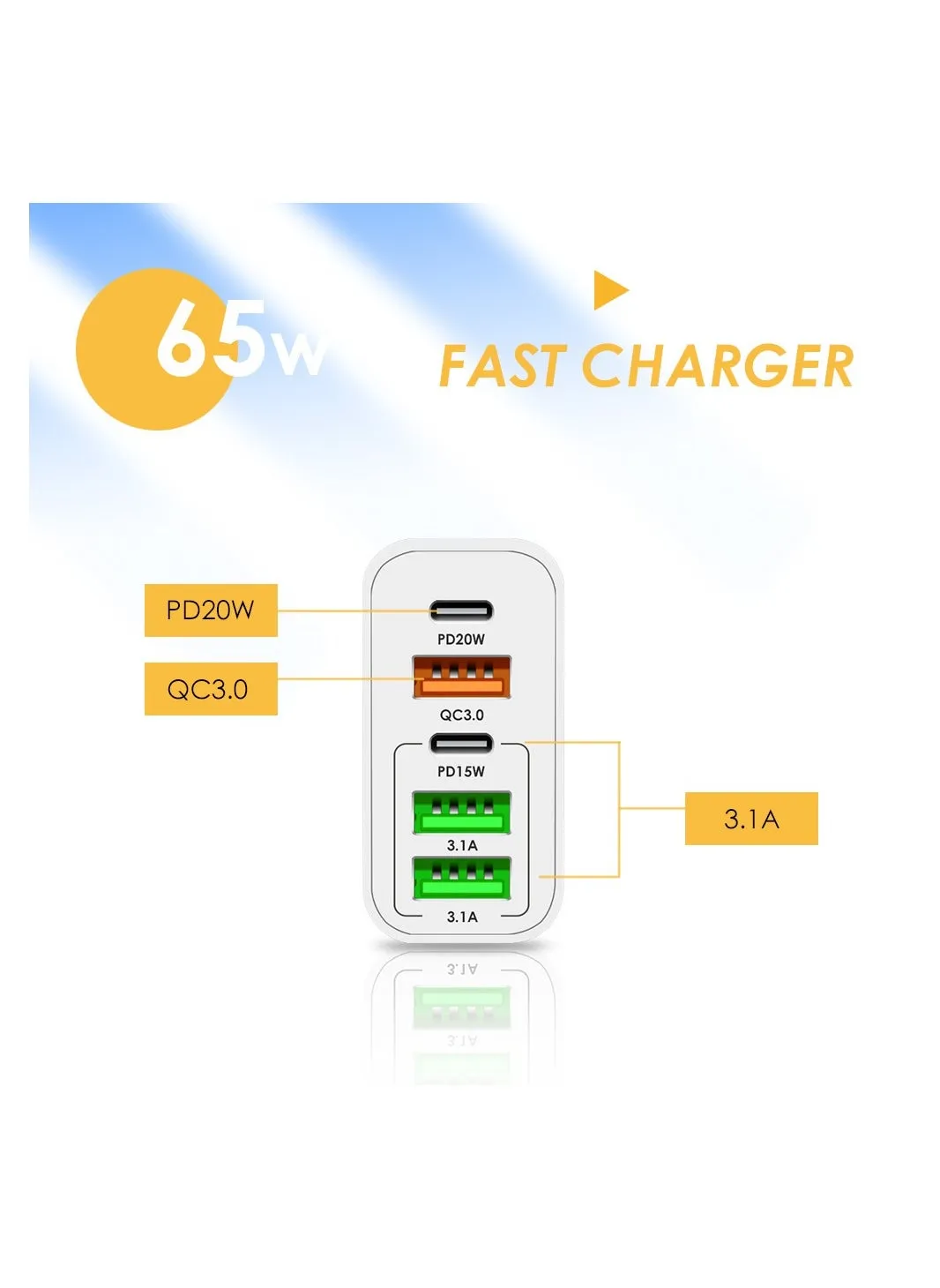 شاحن متعدد الوظائف بخمسة منافذ من النوع C بقوة 65 واط - شاحن جداري USB C PD مع شحن سريع 3.0 - قاعدة شحن Infino متوافقة مع iPhone و Pixel و Samsung و Huawei و iPad و AirPods والأجهزة اللوحية والمزيد-2