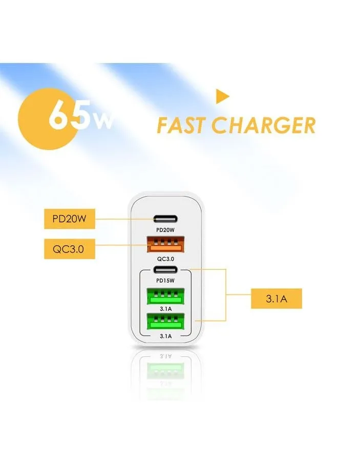 محول 65 وات من النوع C USB-C شاحن سريع مع شاحن جداري سريع الشحن سريع الشحن لأجهزة iPhone 13 و Samsung والهواتف المحمولة وبنك الطاقة المحمول و iPad والأجهزة اللوحية وسماعات الرأس وما إلى ذلك-2