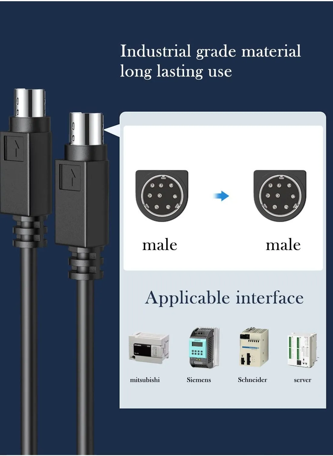 كابل Mini-DIN 8-pin ذكر إلى ذكر بطول 6 أقدام، سلك نحاسي 8 دبابيس PLC كابل شاشة لمس مناسب لمضخم الصوت الفرعي JVC كابل 8 دبابيس بديل للصوت المسرحي المنزلي، أسود-2