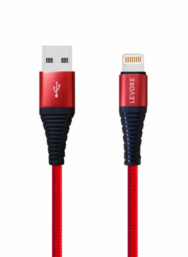 كابل USB A إلى لايتنينج، مضفر ومصنوع من النايلون، بطول 6 أقدام أحمر-1